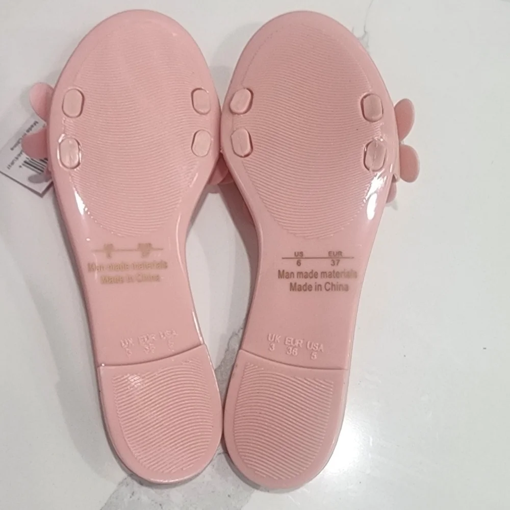 Pink Jelly Slide Sandals with Flowers by Lia. Size 5. New With Box - Picture 4 of 5
